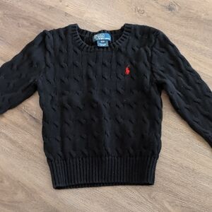 Ralph Lauren Black Knit Pullover with Red Logo